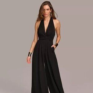 New DONNA KARAN NEW YORK Womens Size 14 Black Wide Leg Halter Jumpsuit Cocktail